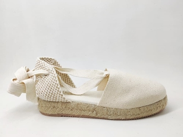 Alpargatas cuña en Beige con cintas para niñas y mujer - Imagen 1