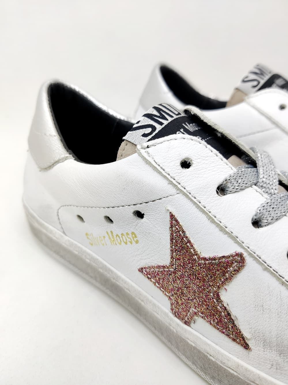 Sneakers Golden Star piel Blanco Glitter Rosa - Imagen 2