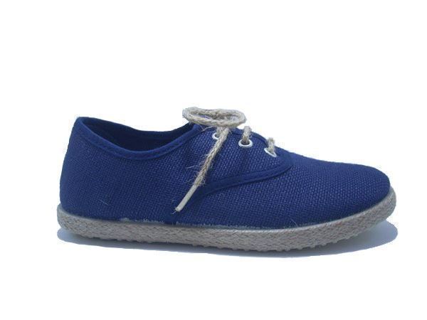 Batilas Navy Blue Linen Children's Sneakers - Image 1