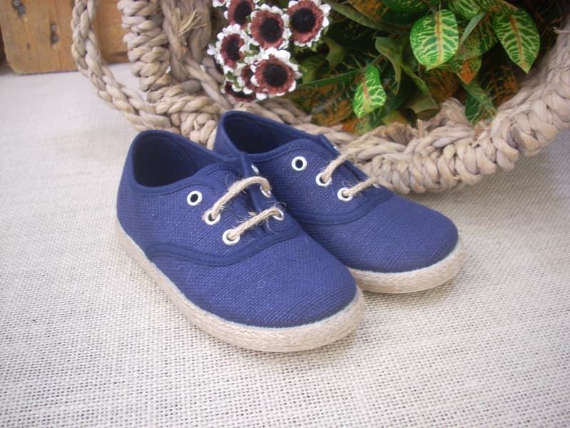 Batilas Navy Blue Linen Children's Sneakers - Image 4