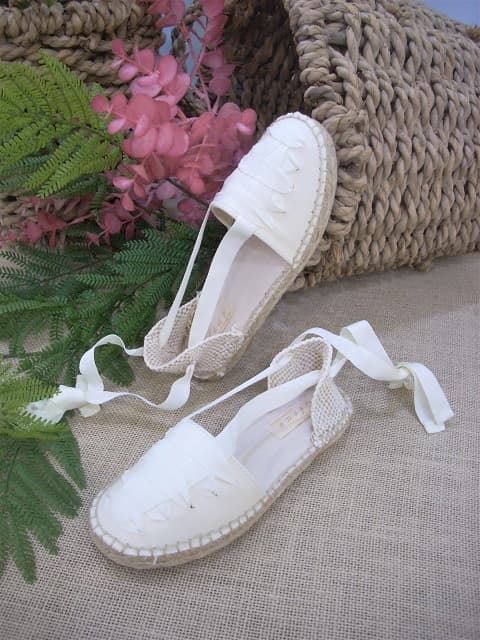 Beige Girl's Communion Espadrilles with Ribbons - Image 2