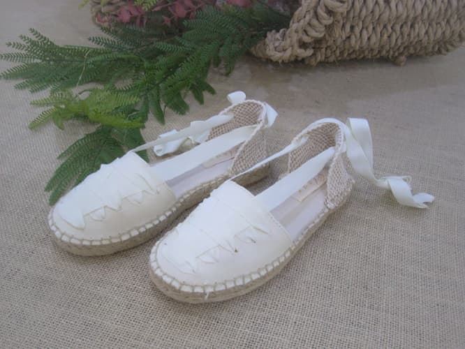 Beige Girl's Communion Espadrilles with Ribbons - Image 3