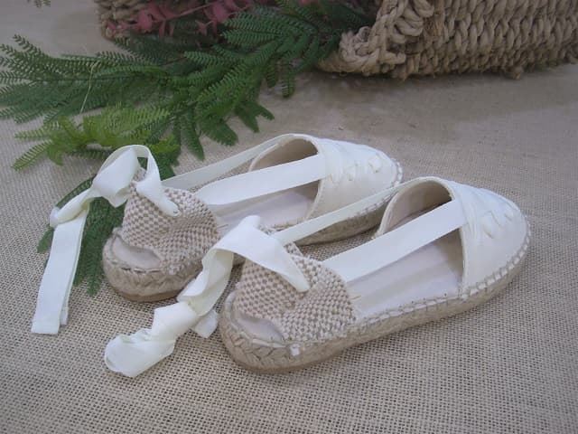 Beige Girl's Communion Espadrilles with Ribbons - Image 4