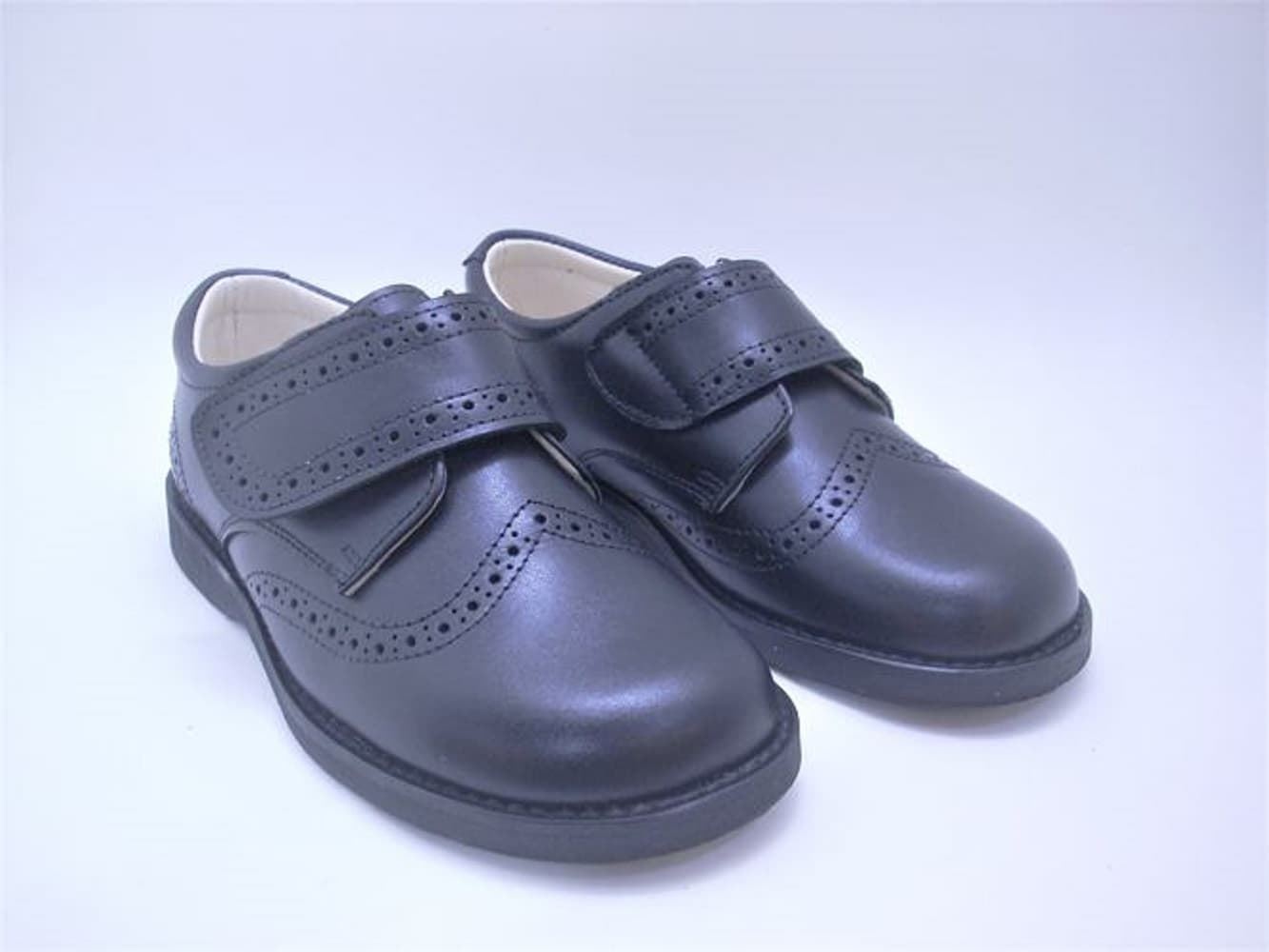 Black leather Oxford school shoe with Velcro - Image 2