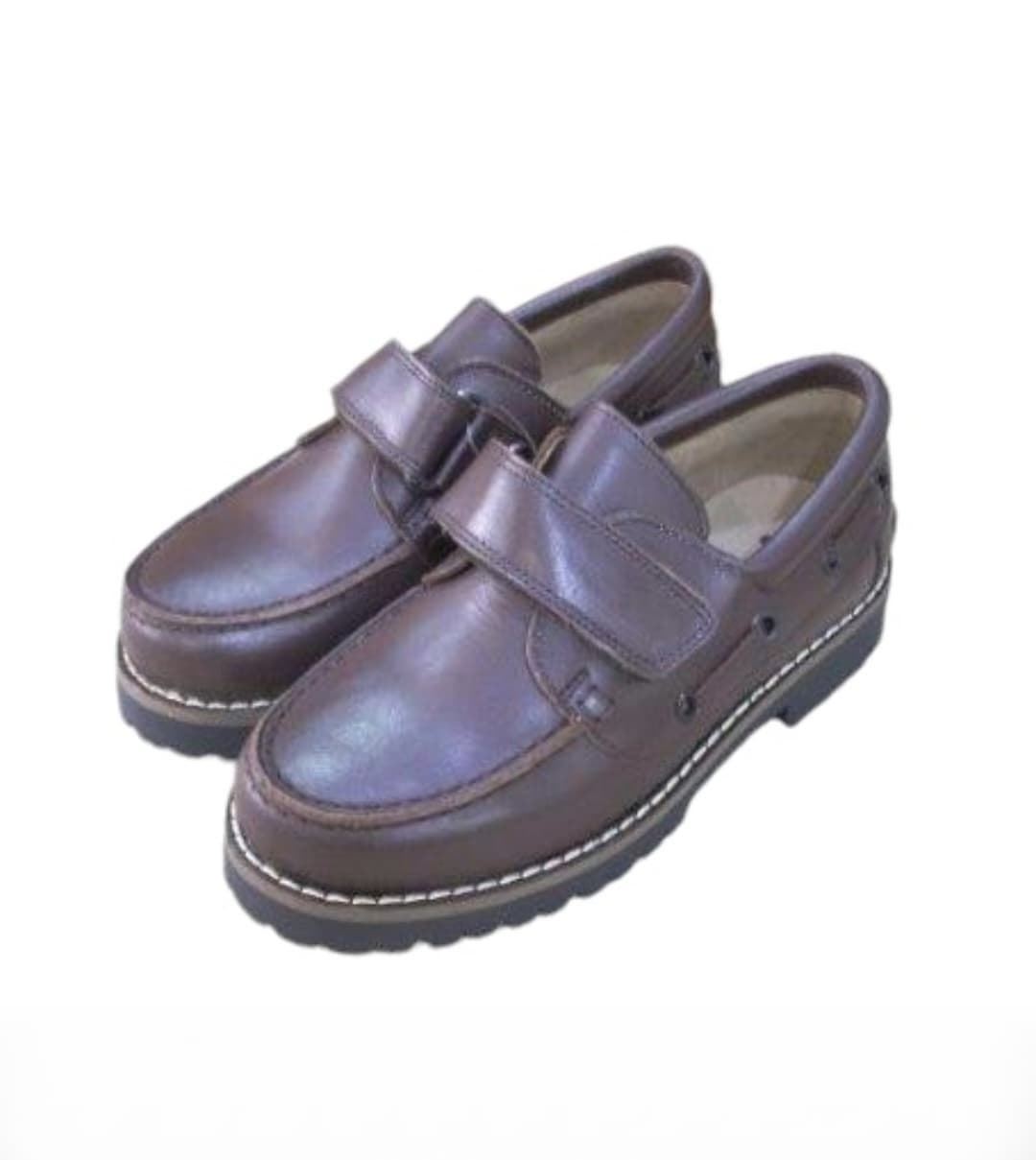 Boat shoes for children Brown leather with Velcro - Image 1