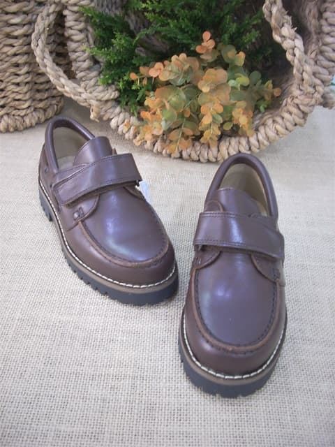 Boat shoes for children Brown leather with Velcro - Image 2