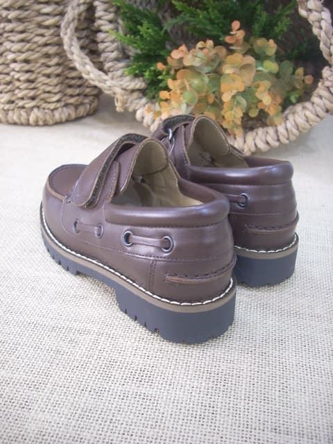 Boat shoes for children Brown leather with Velcro - Image 3