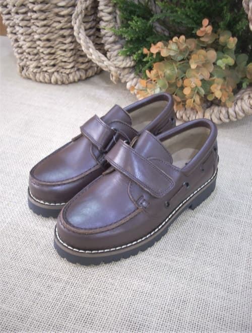 Boat shoes for children Brown leather with Velcro - Image 4