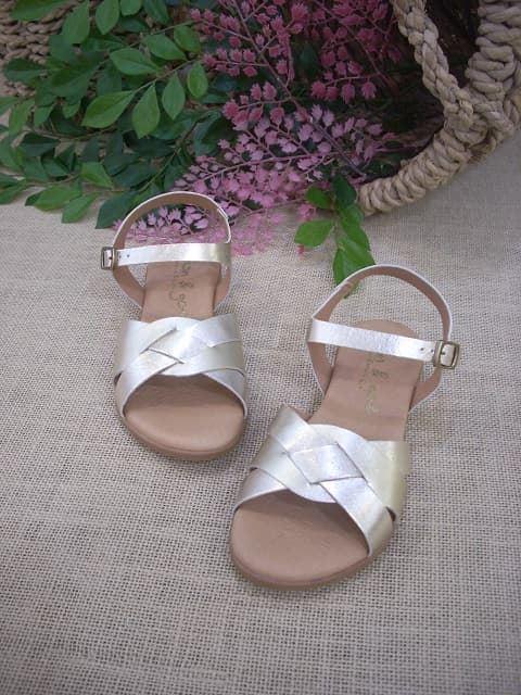 Girl's Golden Metallic Leather Sandals - Image 3