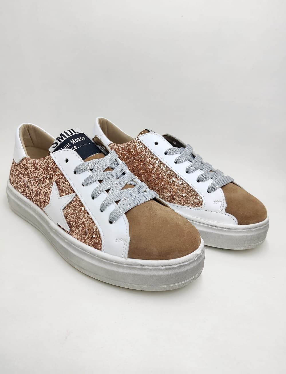 Golden Star Sneakers in Glitter Nude and Mink - Image 5