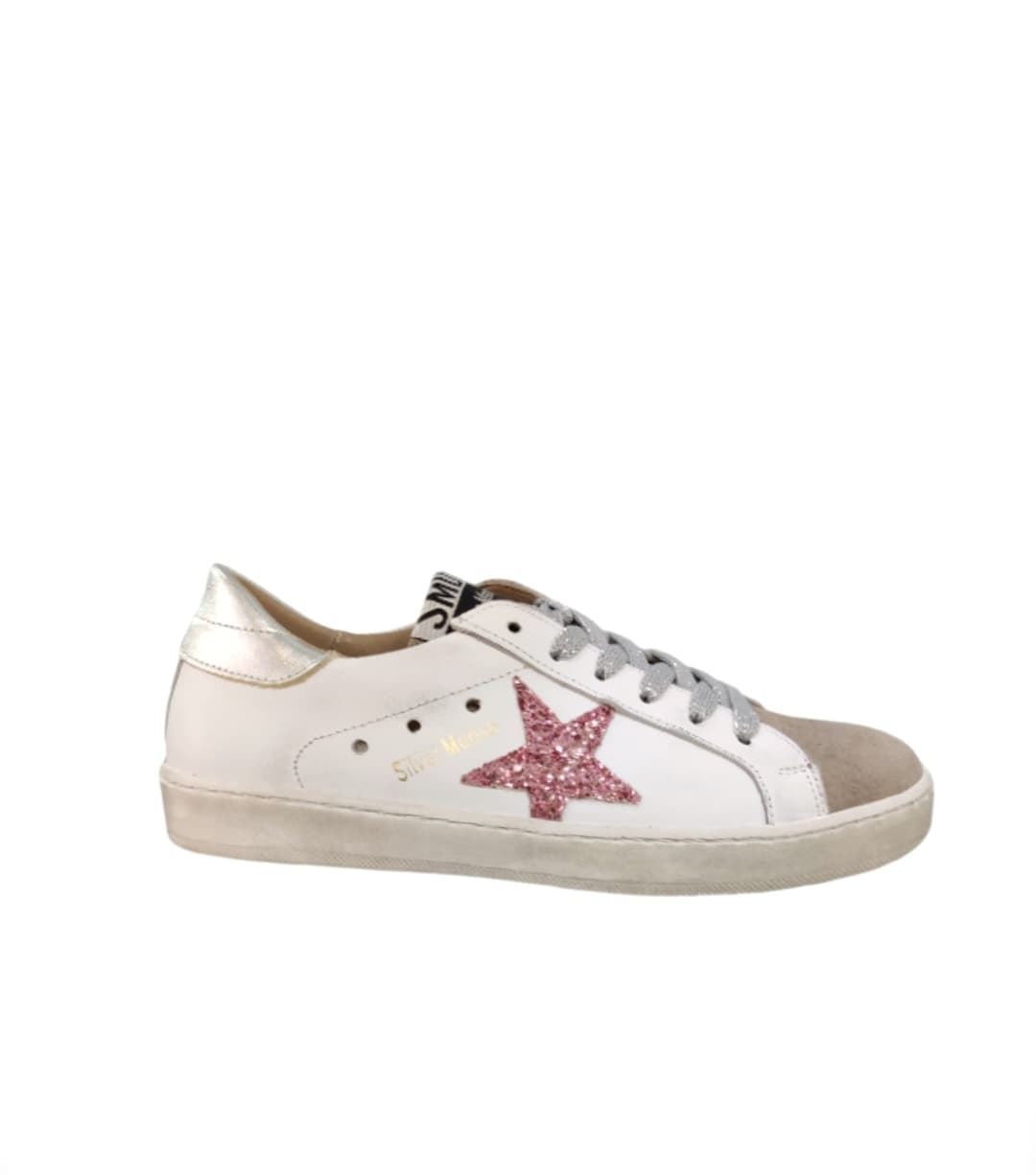 Golden Star Sneakers White Glitter Pink Leather - Image 1