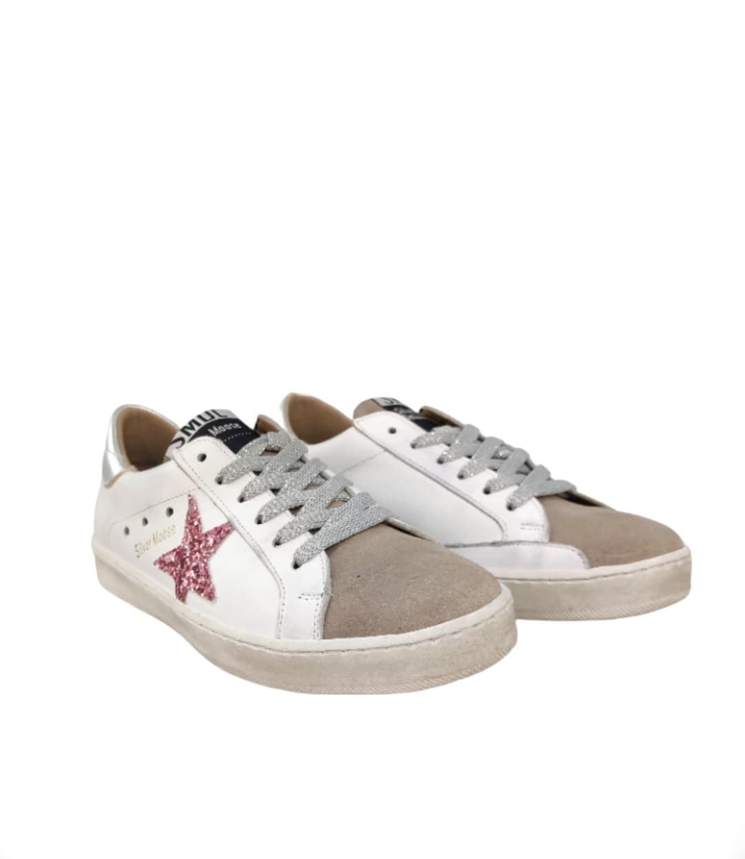 Golden Star Sneakers White Glitter Pink Leather - Image 2