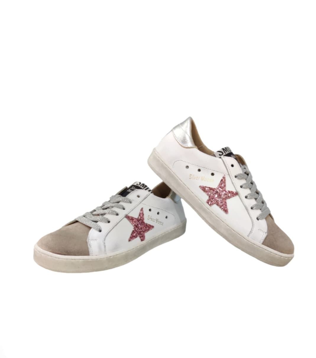 Golden Star Sneakers White Glitter Pink Leather - Image 3