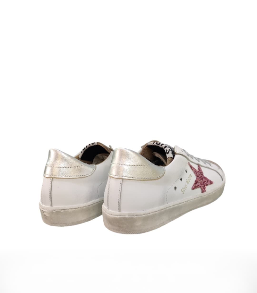 Golden Star Sneakers White Glitter Pink Leather - Image 4