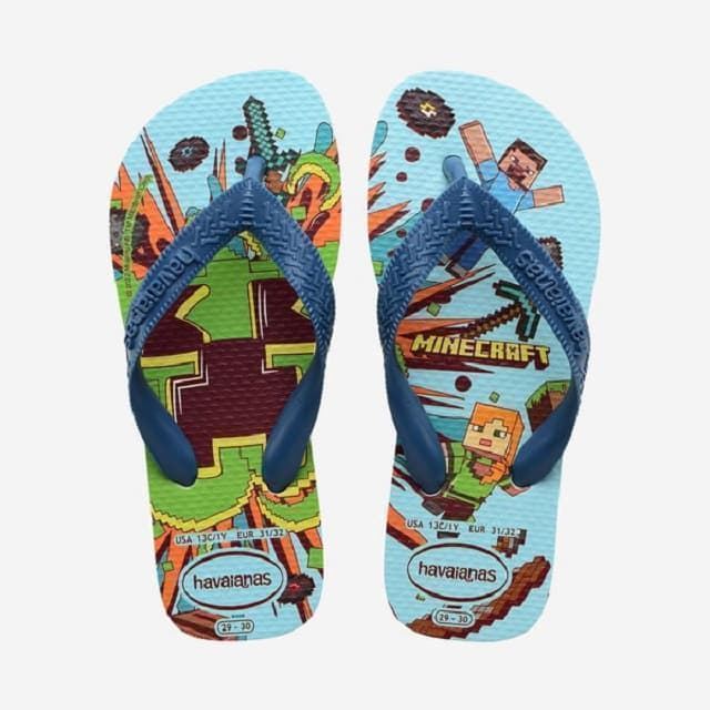 Havaianas Kids Minecraft Flip Flops White Blue - Image 1