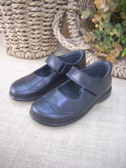 Mercedes School Girl's Black Leather Shoe - Image 1