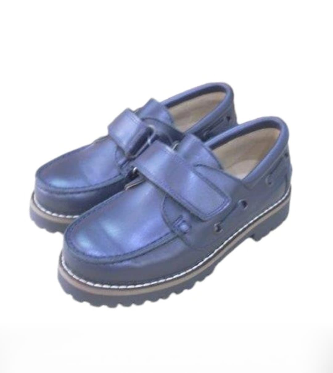 Nautical shoes for children in navy blue leather with Velcro - Image 1