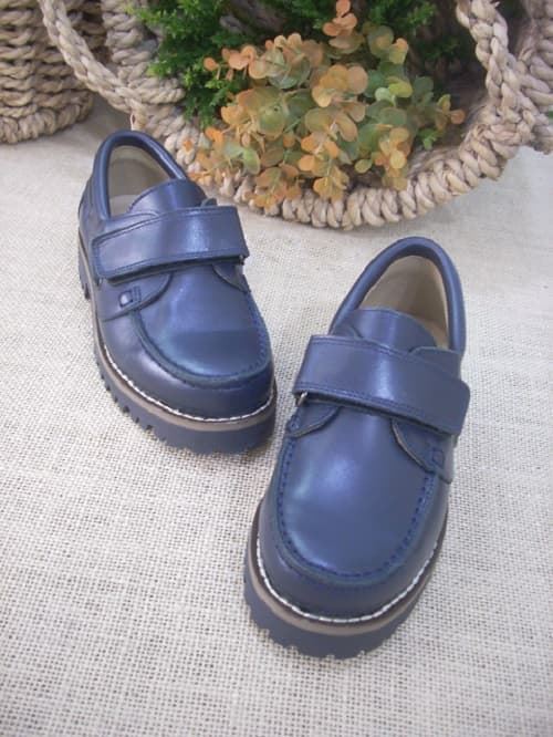 Nautical shoes for children in navy blue leather with Velcro - Image 3