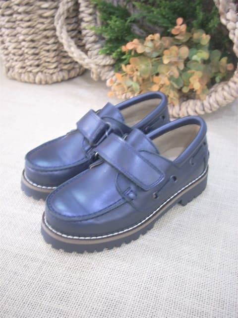 Nautical shoes for children in navy blue leather with Velcro - Image 4