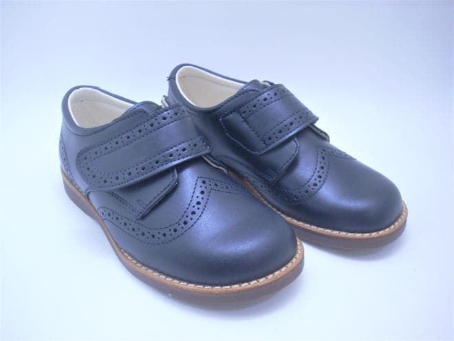 Navy Blue Leather Oxford School Shoe with Velcro - Image 2