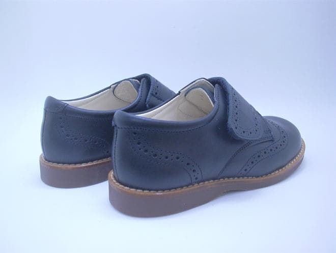 Navy Blue Leather Oxford School Shoe with Velcro - Image 3