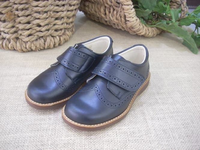 Navy Blue Leather Oxford School Shoe with Velcro - Image 4