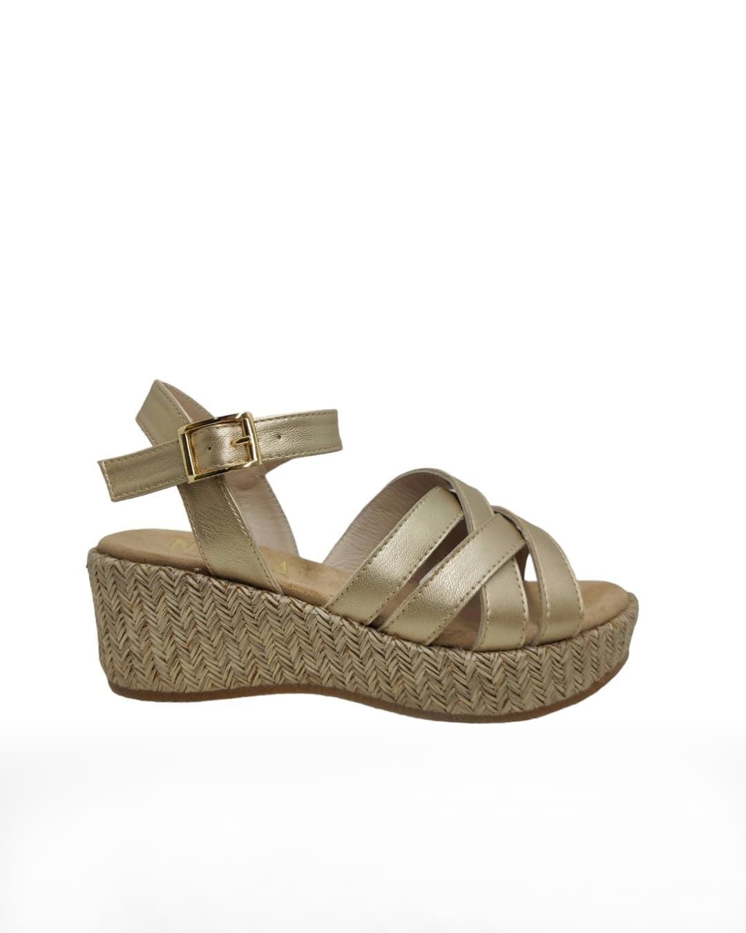 Ruth Secret Golden Leather Wedge Sandals - Image 1