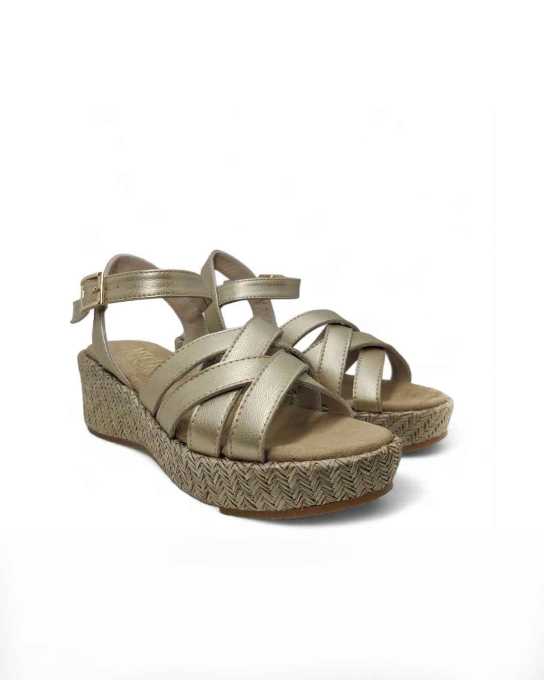 Ruth Secret Golden Leather Wedge Sandals - Image 3