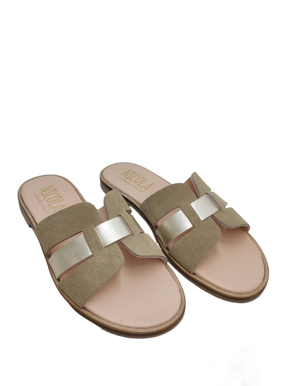 Taupe-Gold combined leather upper sandal Ruth Secret - Image 1