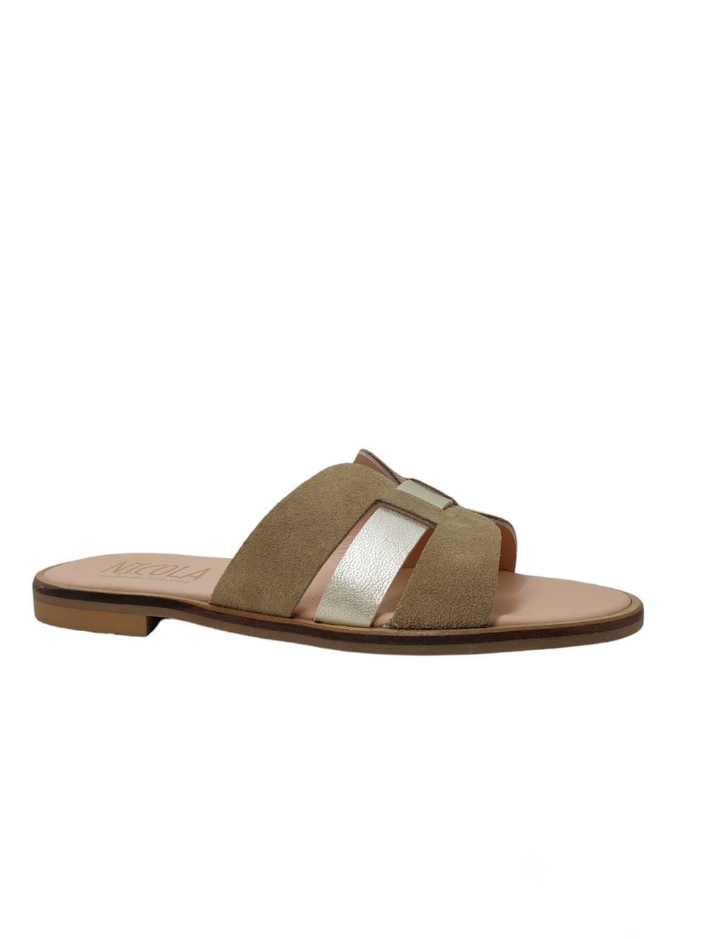 Taupe-Gold combined leather upper sandal Ruth Secret - Image 2