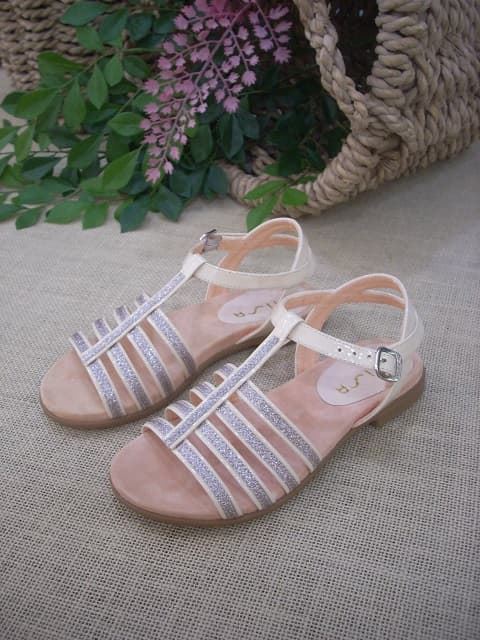 Unisa Girl's sandal Nude patent leather with glitter - Image 3