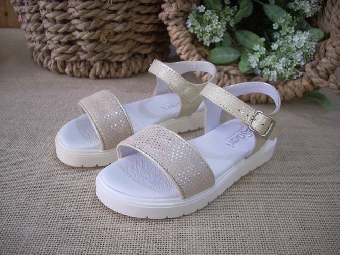 Sandalias niña piel Dorado - Imagen 1