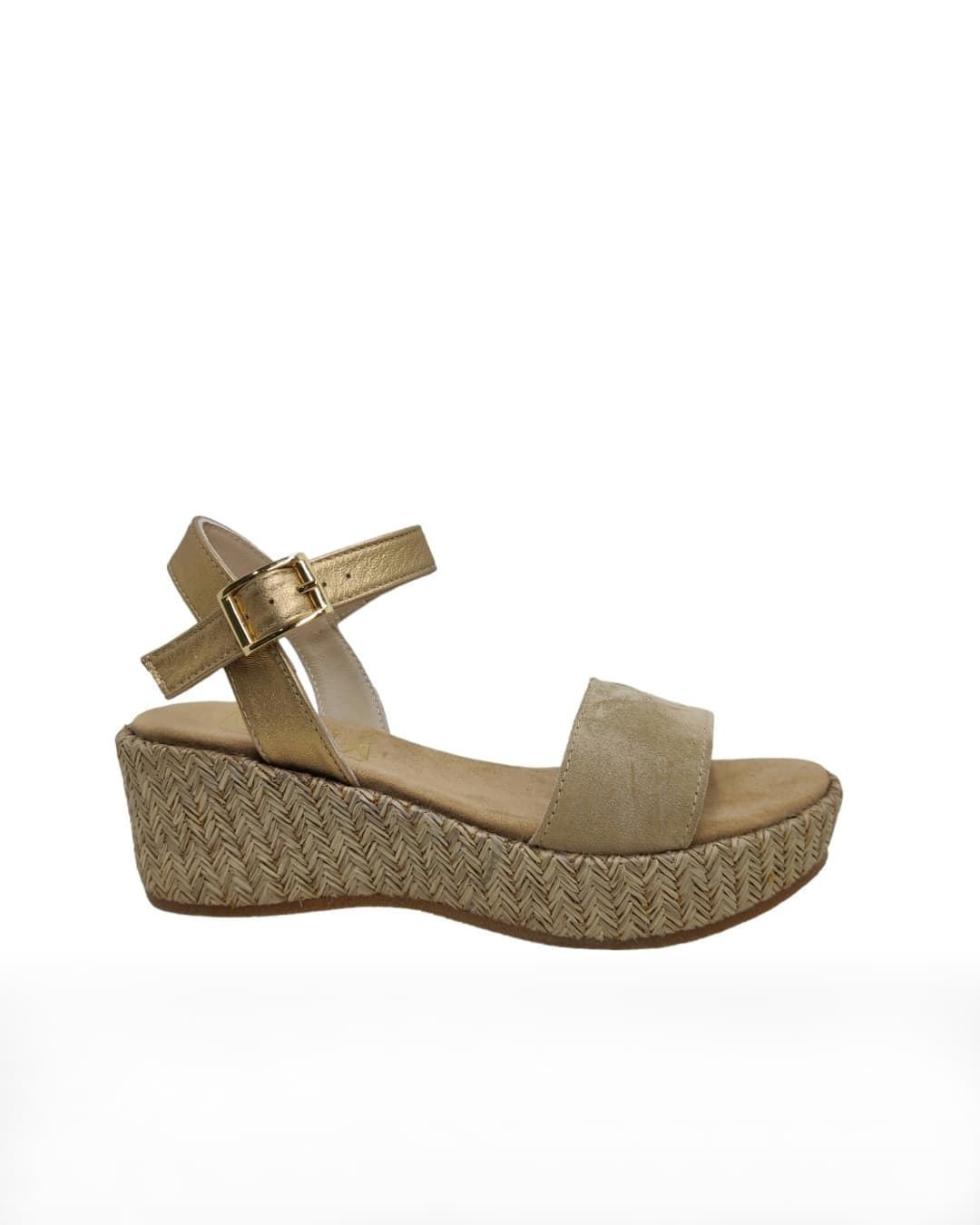 Sandalias Piel Taupe-Oro con cuña Ruth Secret - Imagen 1