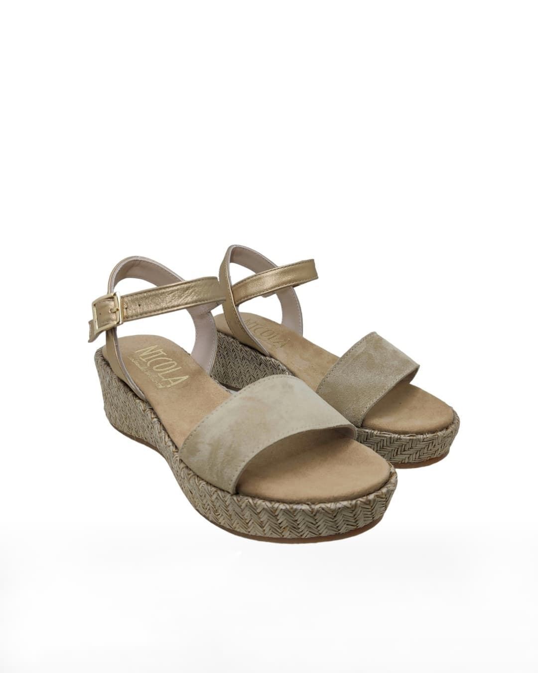 Sandalias Piel Taupe-Oro con cuña Ruth Secret - Imagen 2