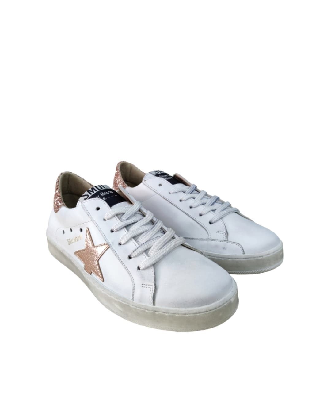 Sneakers Golden Star piel Blanco Glitter Nude - Imagen 2