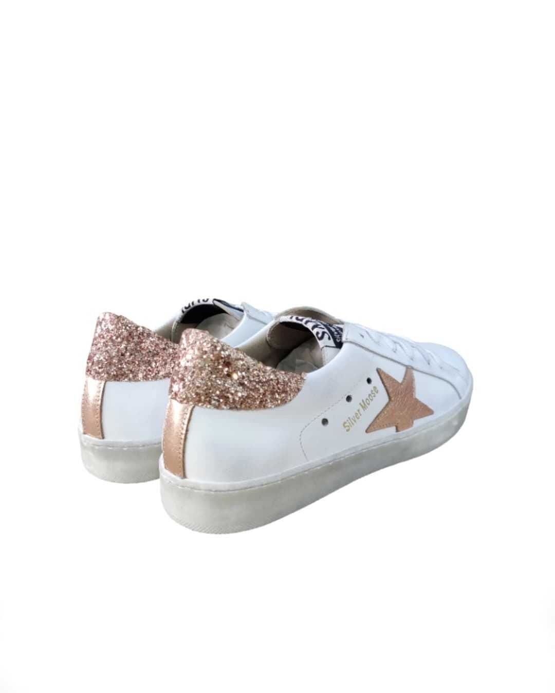 Sneakers Golden Star piel Blanco Glitter Nude - Imagen 3