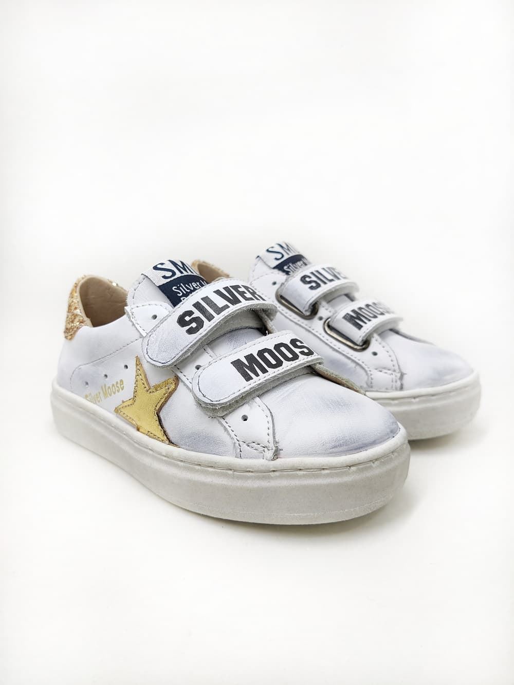 Sneakers Golden Star piel Blanco Glitter Oro con Velcro Yowas - Imagen 1