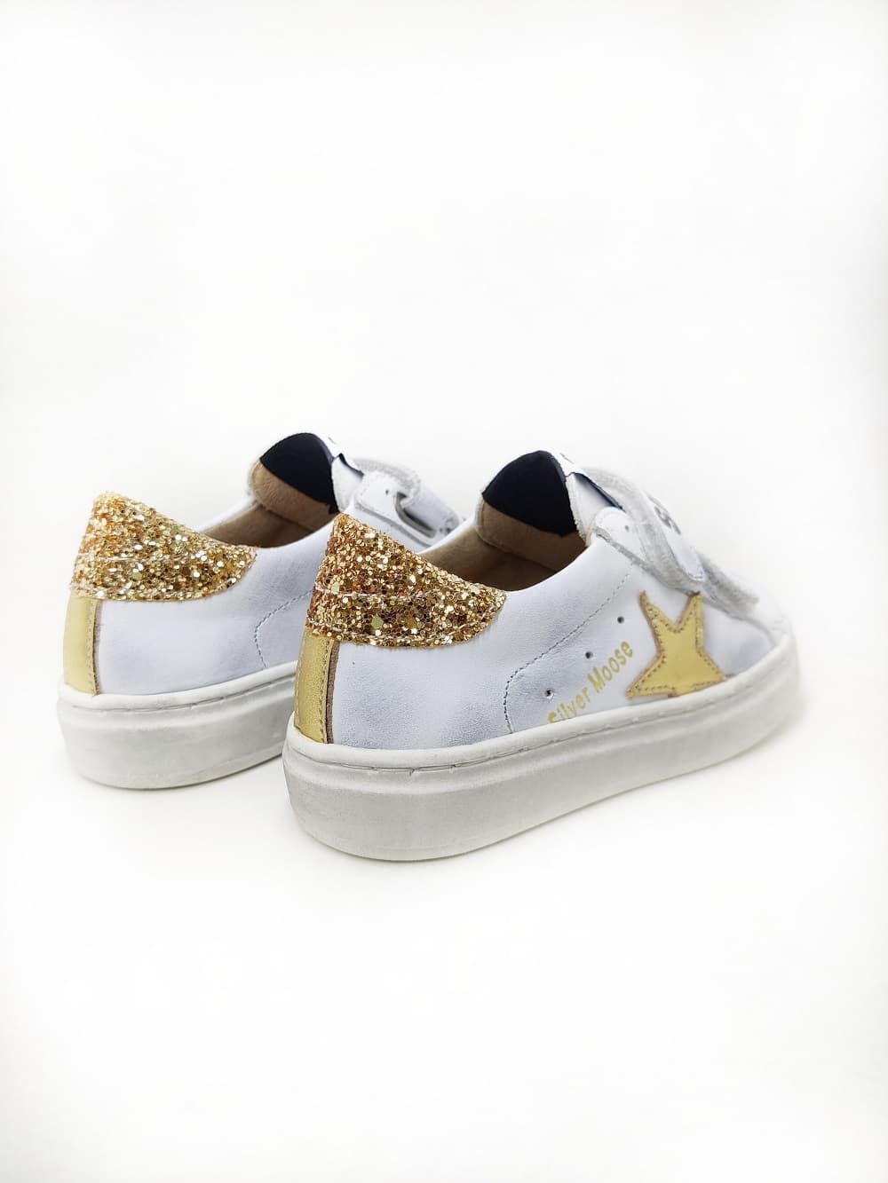 Sneakers Golden Star piel Blanco Glitter Oro con Velcro Yowas - Imagen 3