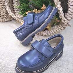 Náuticos para niños en piel Azul Marino con Velcro - Imagen 2