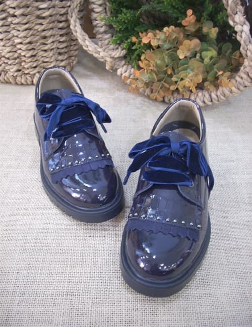 Zapatos colegiales de charol lavables de niña azul marino